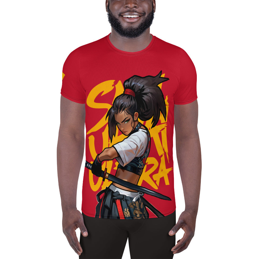 Princess Blade - Red BG - All-Over Print Men's Athletic T-shirt