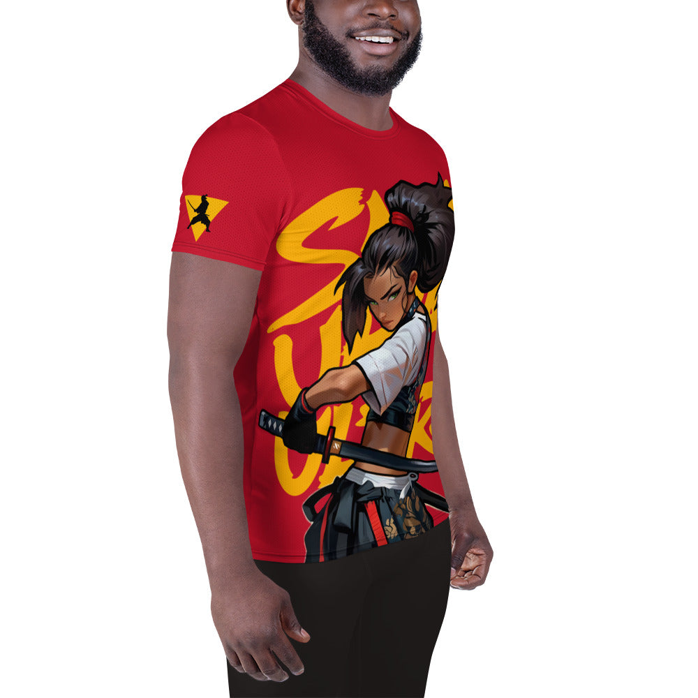 Princess Blade - Red BG - All-Over Print Men's Athletic T-shirt