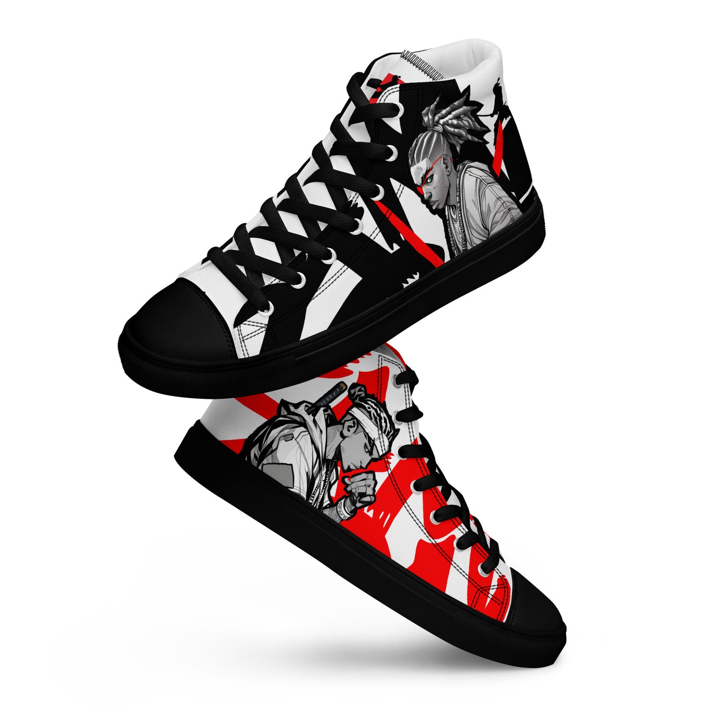 Red & black greyscale twins | Men’s high top canvas shoes