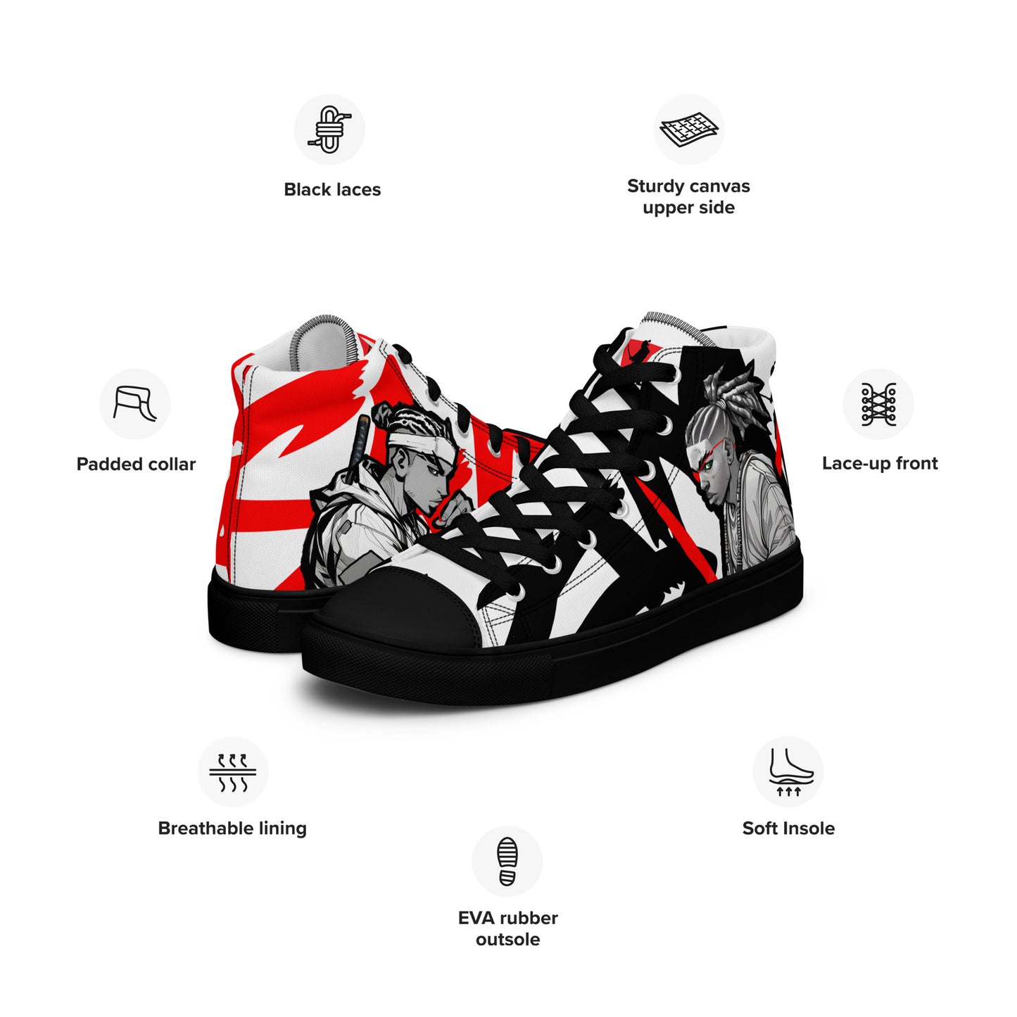 Red & black greyscale twins | Men’s high top canvas shoes