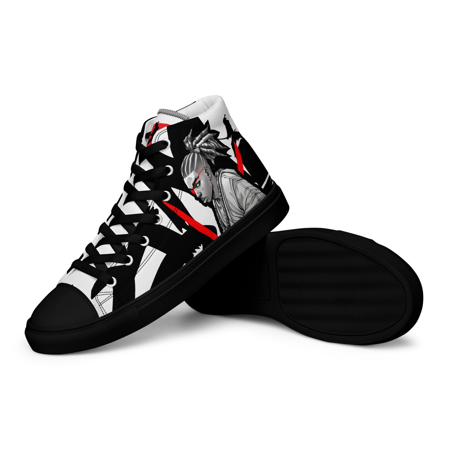 Red & black greyscale twins | Men’s high top canvas shoes