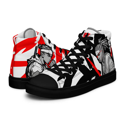 Red & black greyscale twins | Men’s high top canvas shoes