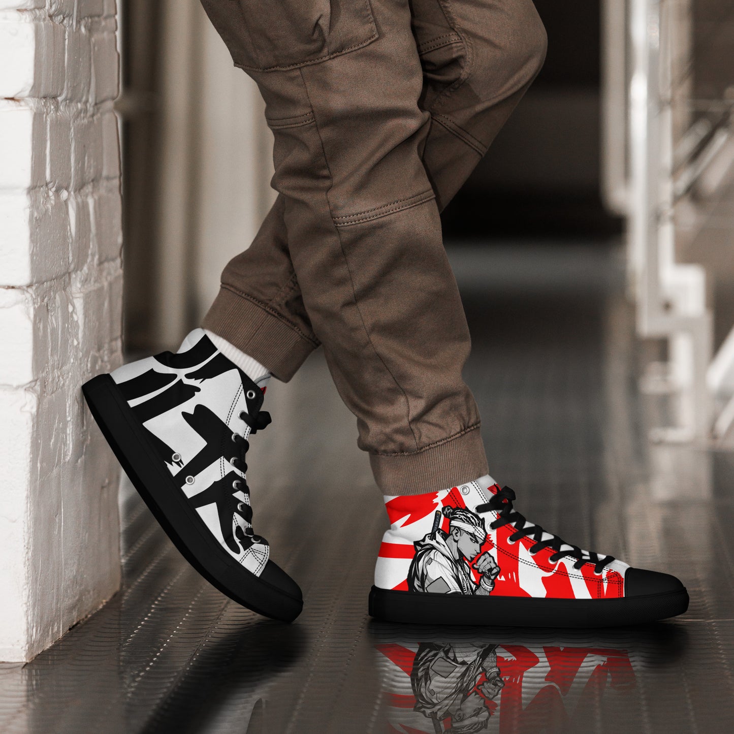 Red & black greyscale twins | Men’s high top canvas shoes