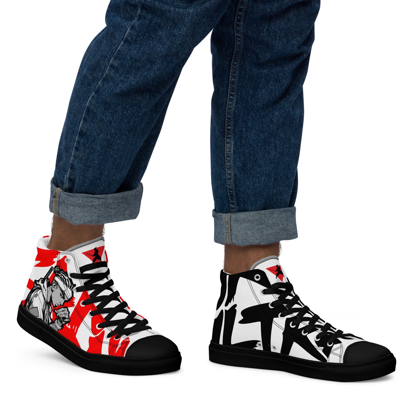 Red & black greyscale twins | Men’s high top canvas shoes