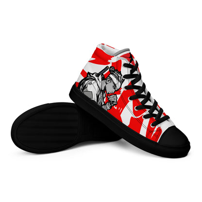 Red & black greyscale twins | Men’s high top canvas shoes