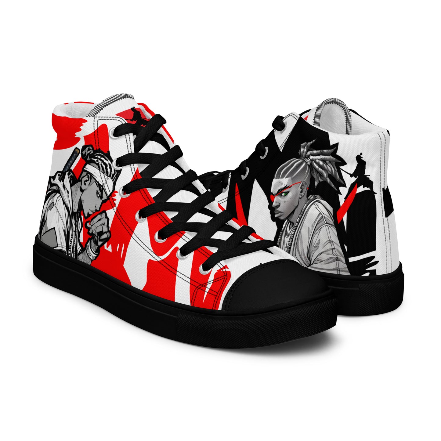 Red & black greyscale twins | Men’s high top canvas shoes