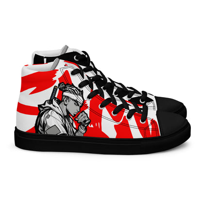 Red & black greyscale twins | Men’s high top canvas shoes