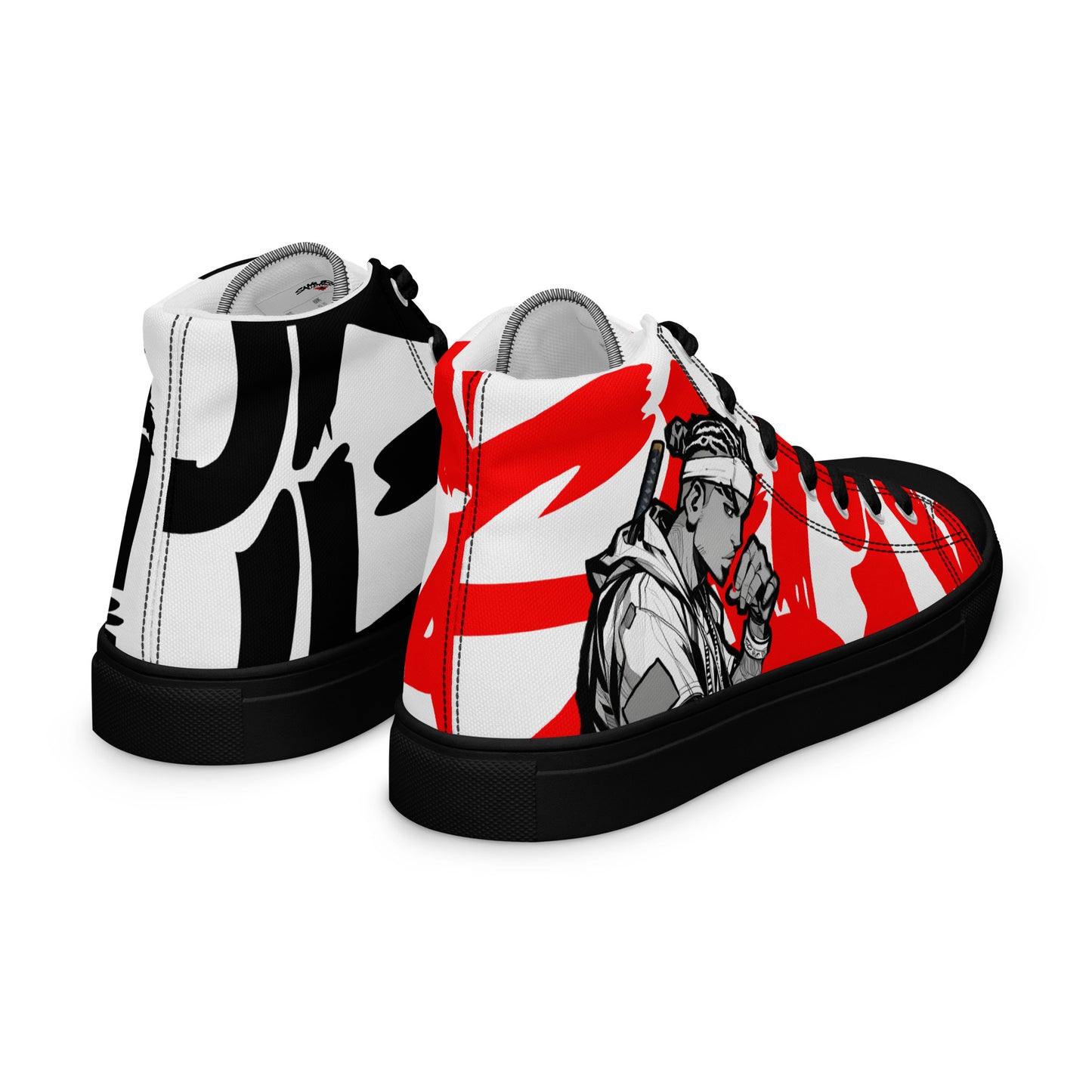 Red & black greyscale twins | Men’s high top canvas shoes