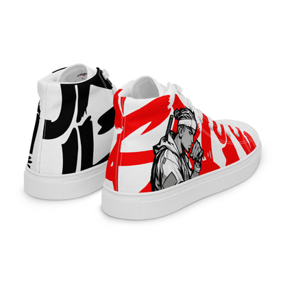 Red & black greyscale twins | Men’s high top canvas shoes