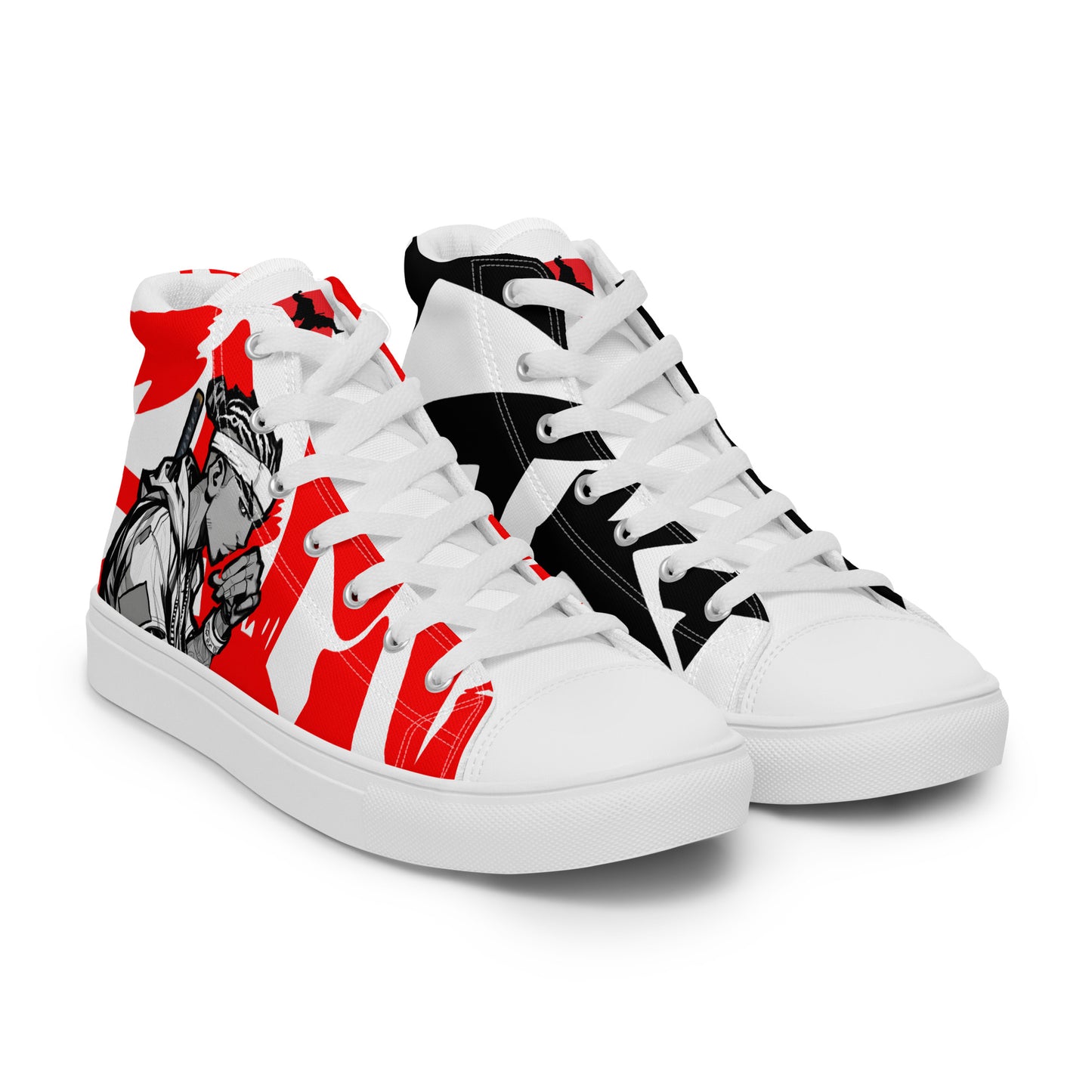 Red & black greyscale twins | Men’s high top canvas shoes