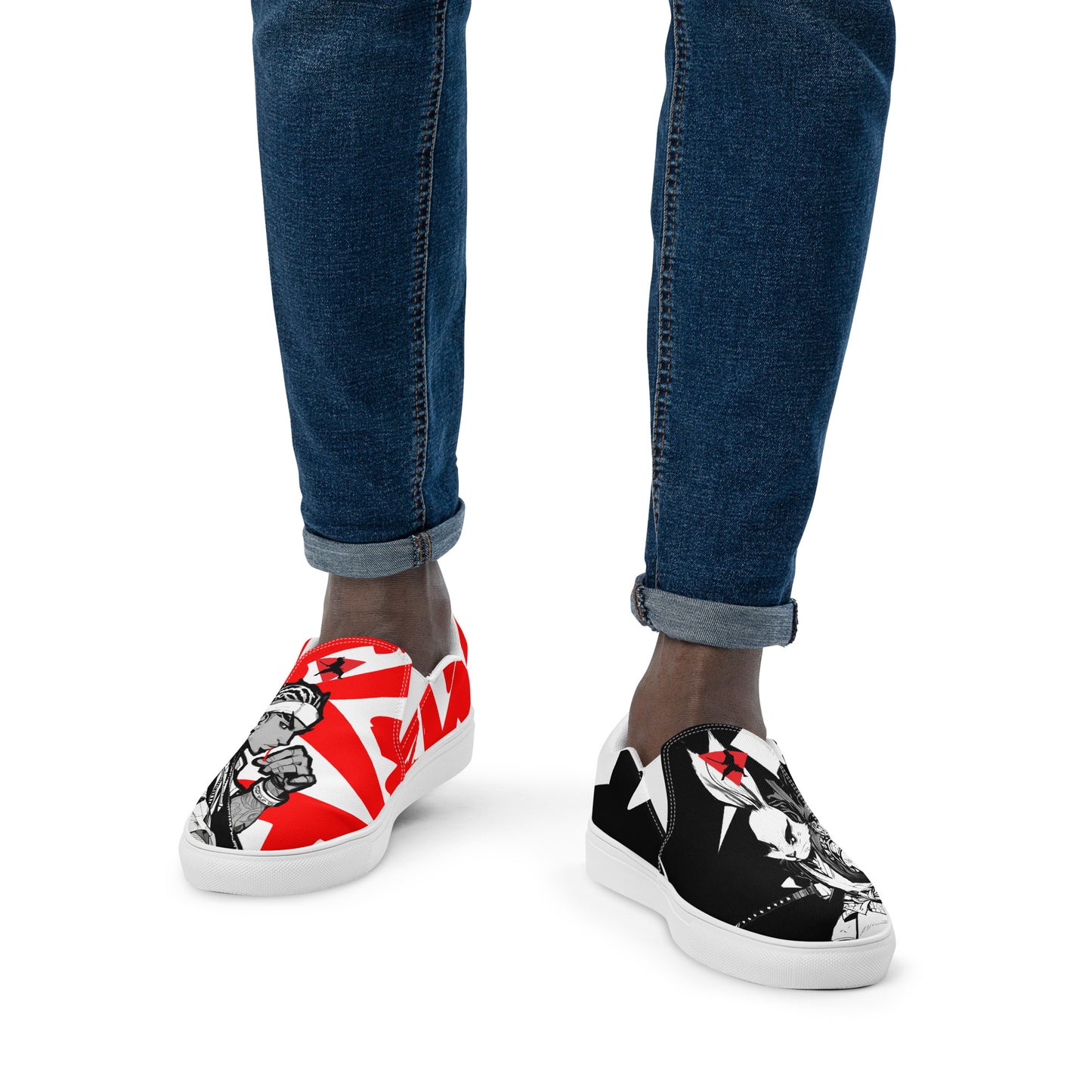 Red and black greyscale | Men’s slip-on canvas shoes