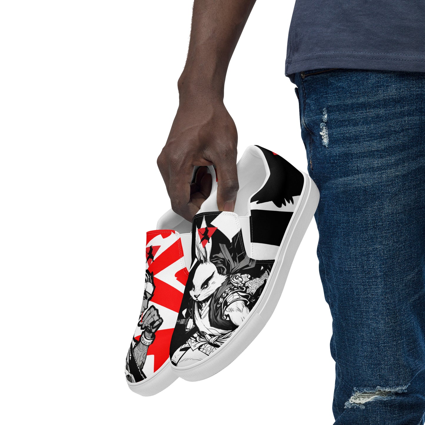 Red and black greyscale | Men’s slip-on canvas shoes